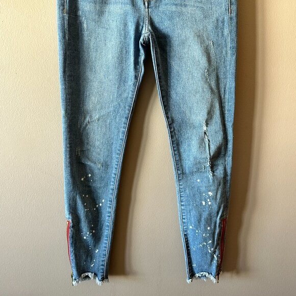 Women's 27 Etienne Marcel Red Zipper Indigo Splatter Skinny Zipper Fly - Picture 7 of 12